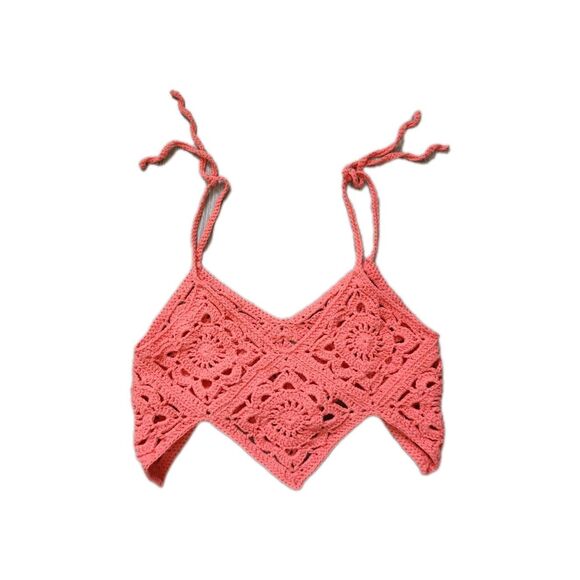 Handmade Tops - Handmade Crochet Fishtail Crop Top Bubblegum Pink Boho Festival Hippie Knit Sz M